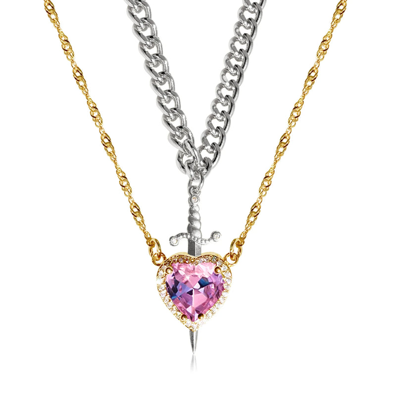 CONJUNTO PARA CASAL CORAÇÃO E ESPADA - PULSEIRA, COLAR E ANEL