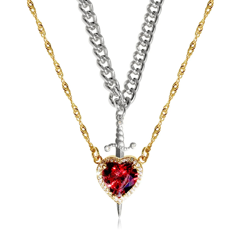 CONJUNTO PARA CASAL CORAÇÃO E ESPADA - PULSEIRA, COLAR E ANEL