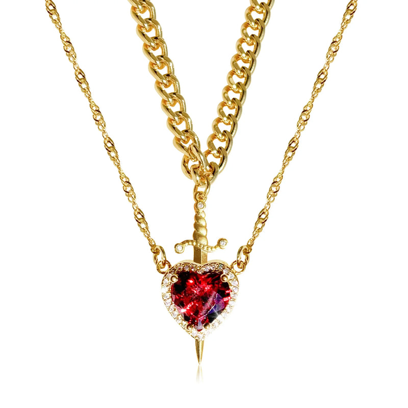 CONJUNTO PARA CASAL CORAÇÃO E ESPADA - PULSEIRA, COLAR E ANEL