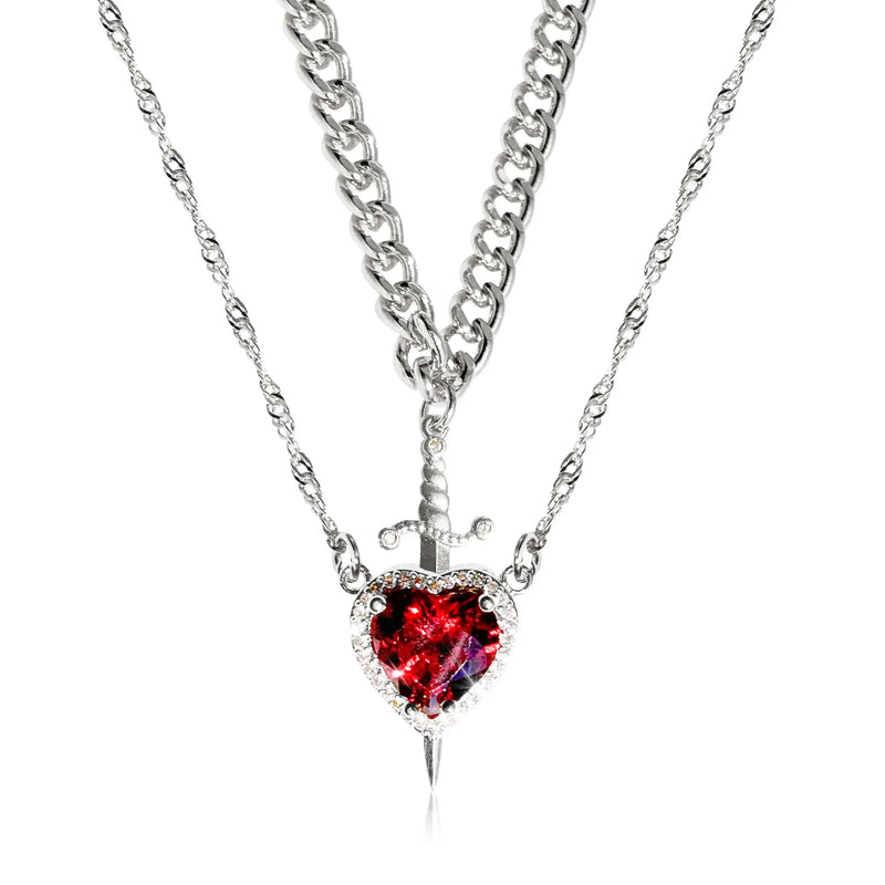 CONJUNTO PARA CASAL CORAÇÃO E ESPADA - PULSEIRA, COLAR E ANEL