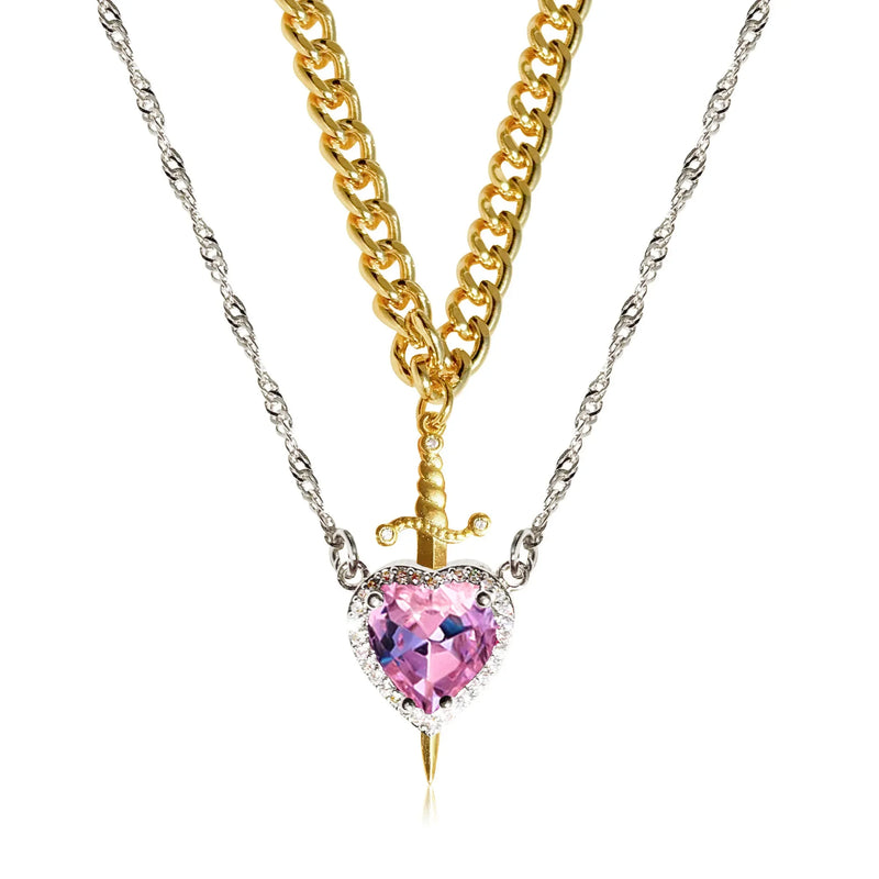 CONJUNTO PARA CASAL CORAÇÃO E ESPADA - PULSEIRA, COLAR E ANEL
