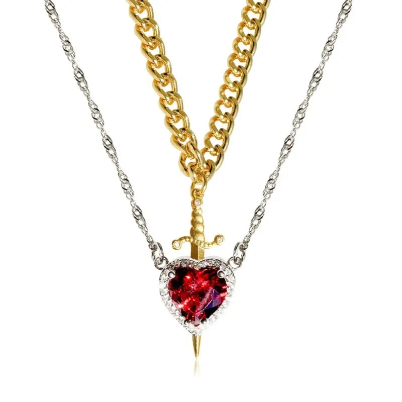 CONJUNTO PARA CASAL CORAÇÃO E ESPADA - PULSEIRA, COLAR E ANEL