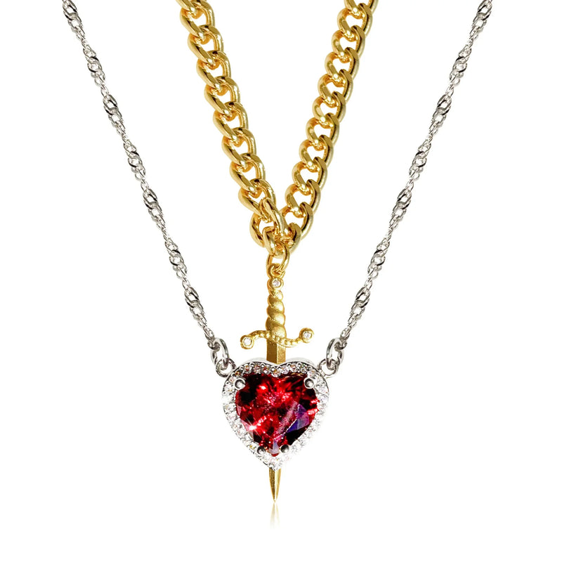 CONJUNTO PARA CASAL CORAÇÃO E ESPADA - PULSEIRA, COLAR E ANEL